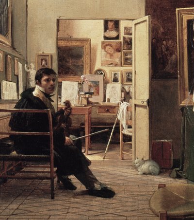 Das Atelier von Ingres in Rom, 1818 (Detail) von Jean Alaux